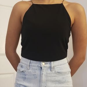 Black halter spaghetti strap crop top
